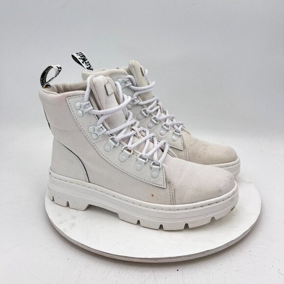 Dr Martens Combs W Women Size 8 White Nylon Leather Ankle Chunky Combat Boot - Picture 4 of 12
